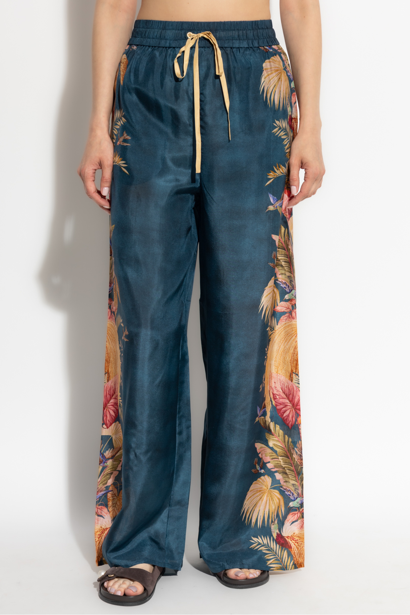 Navy blue Silk trousers with a colorful print Zimmermann